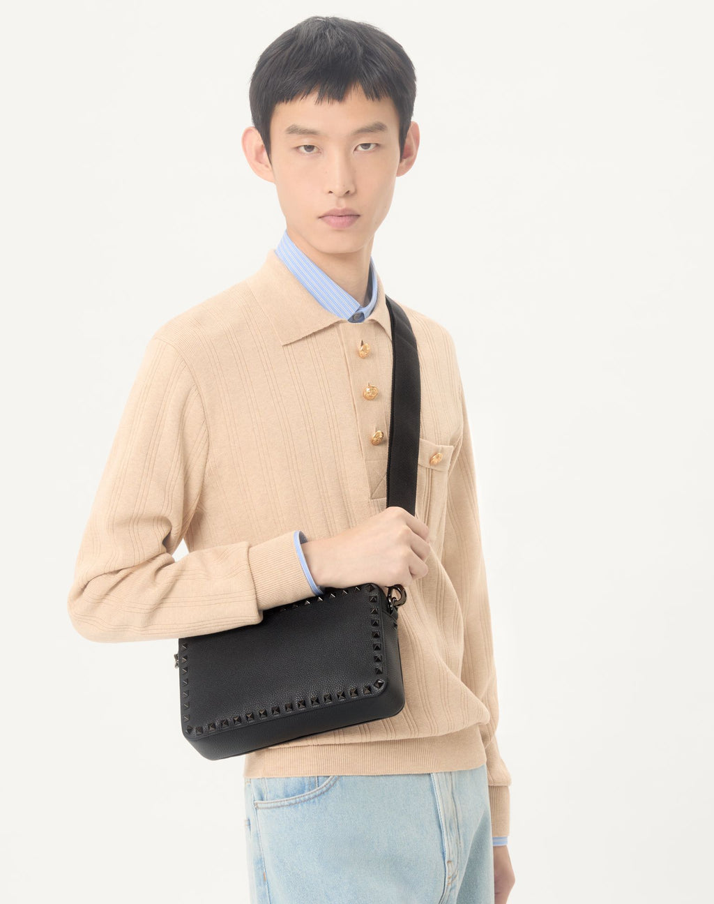 VALENTINO Rockstud Grainy Calfskin Crossbody Bag