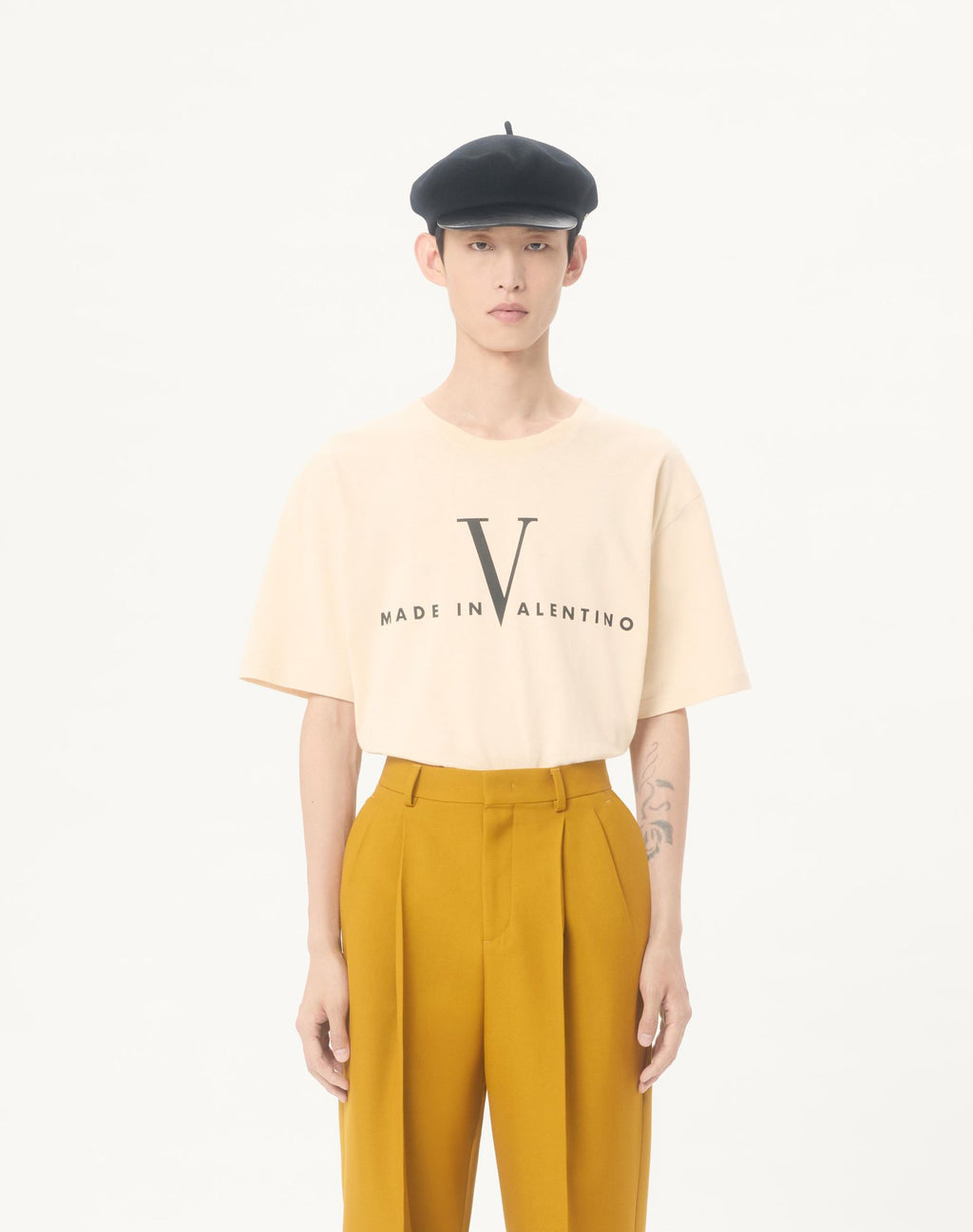 VALENTINO Cotton T-Shirt with Made In Valentino Print