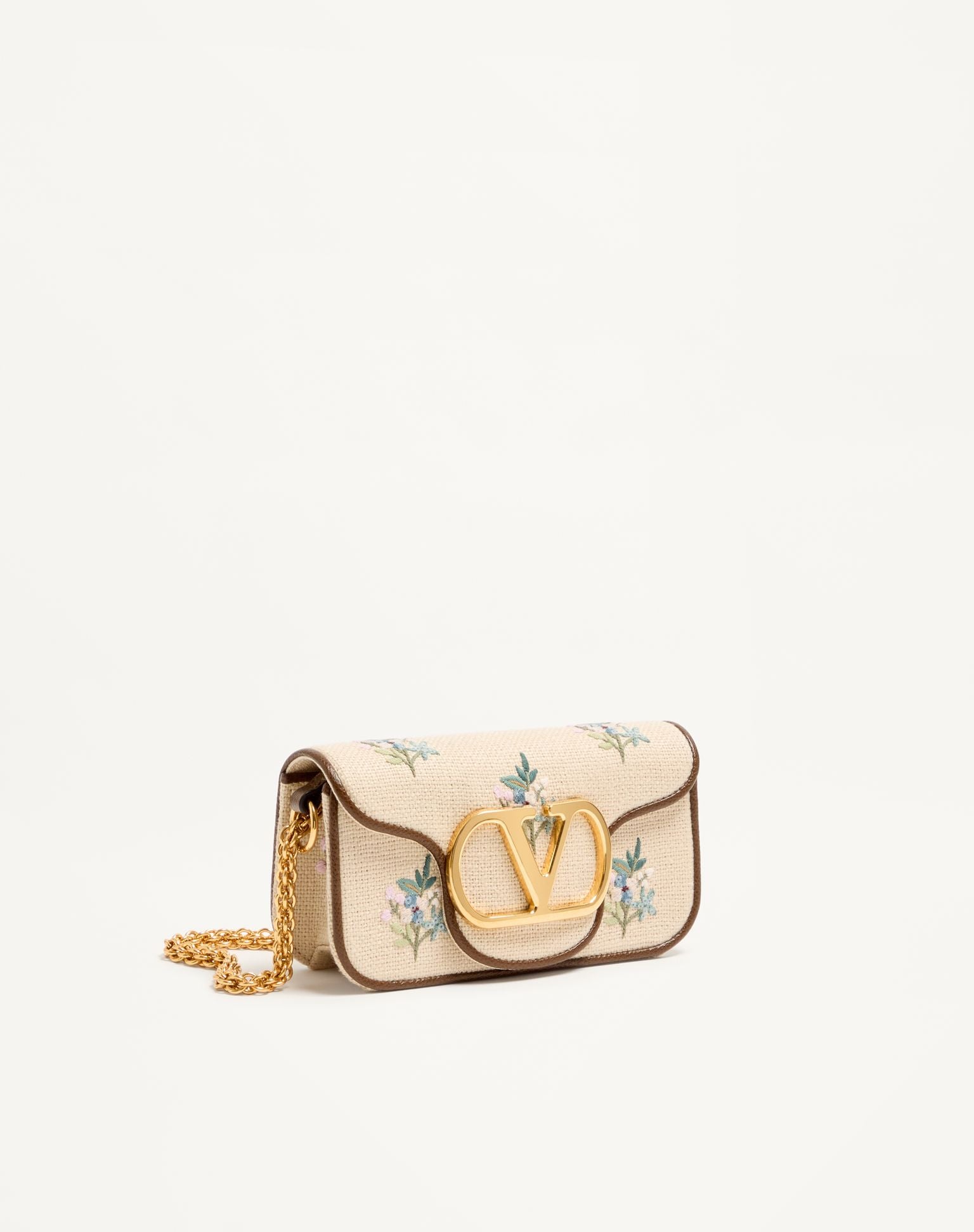 VALENTINO Garavani Locò small linen shoulder bag with embroidery