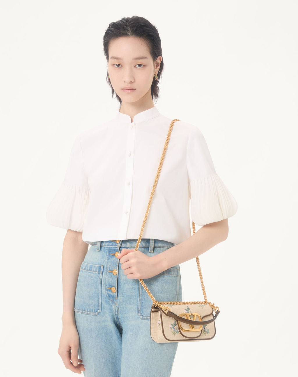 VALENTINO Garavani Locò small linen shoulder bag with embroidery