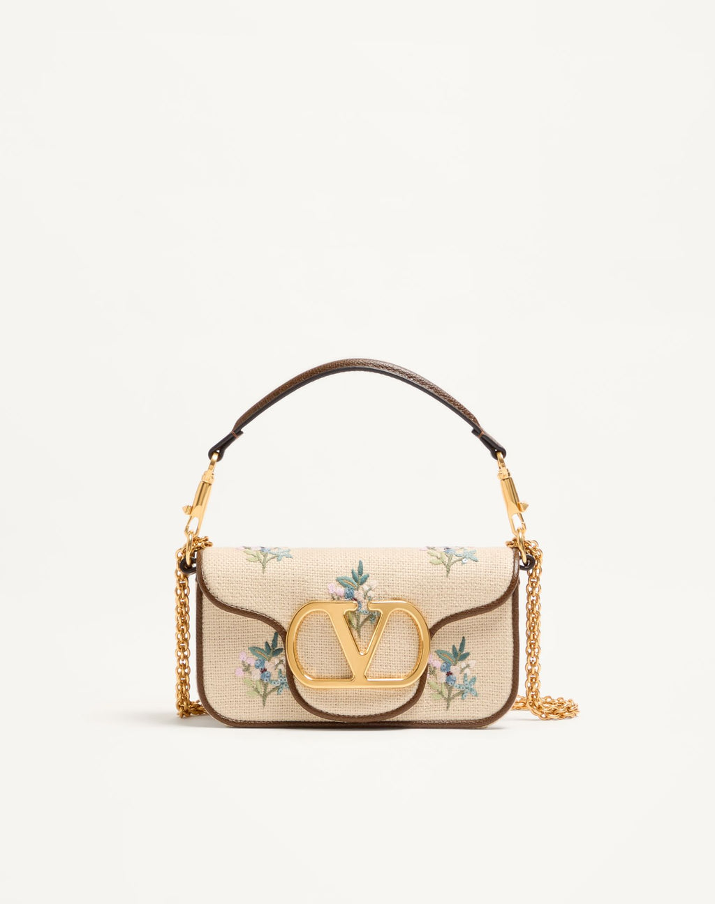 VALENTINO Garavani Locò small linen shoulder bag with embroidery