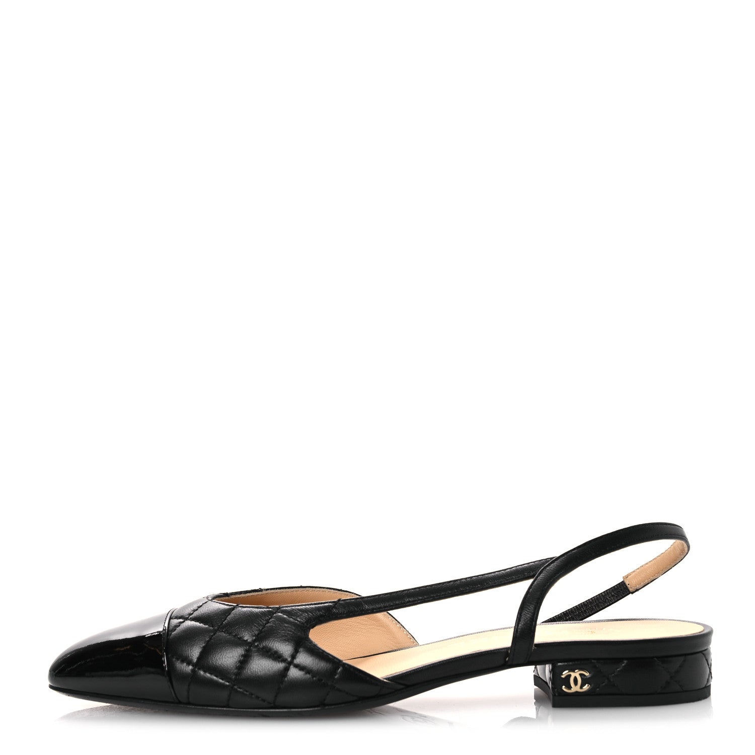 Lambskin Patent Cap Toe CC Slingback Flats 37.5 Black