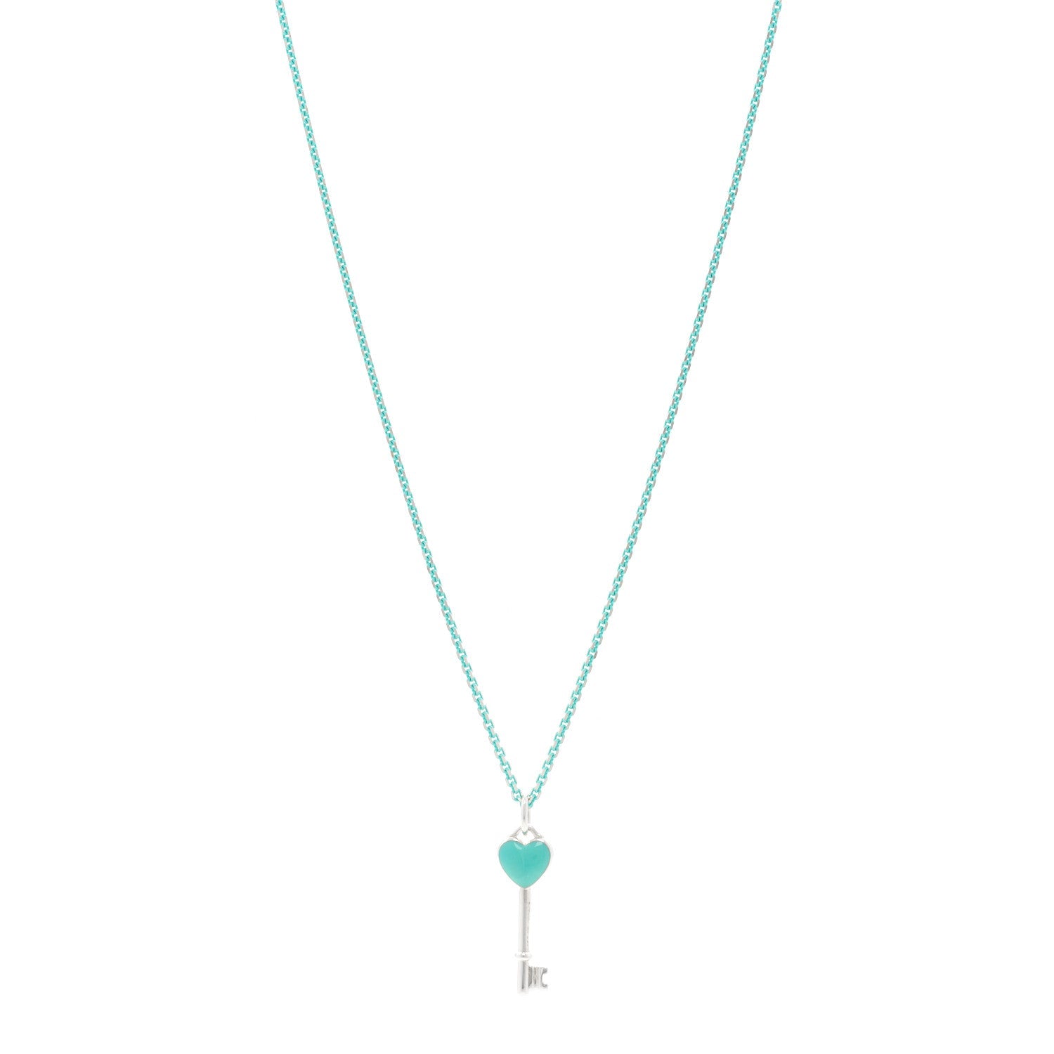 Sterling Silver Enamel Heart Key Pendant Chain Necklace Blue