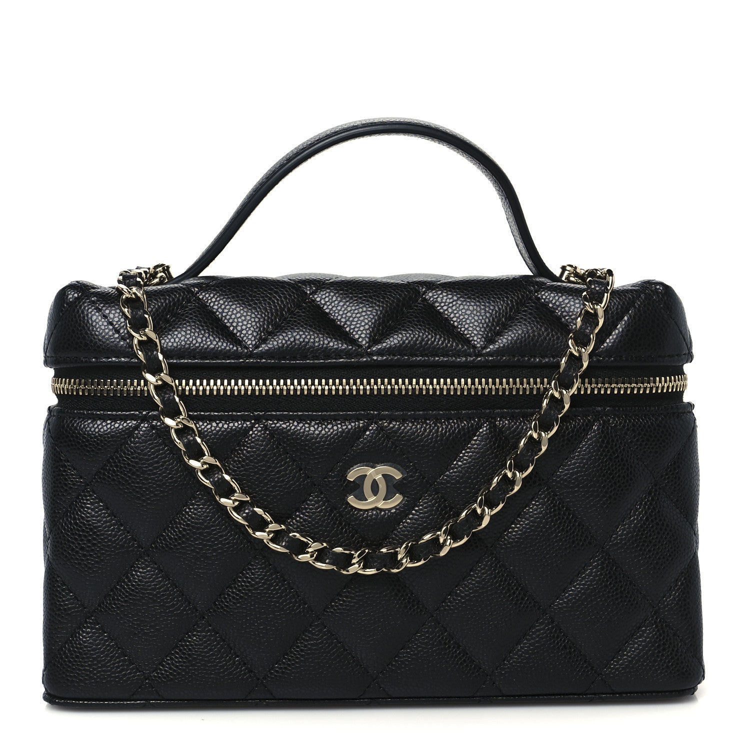 Caviar Quilted Top Handle Slim Vanity With Chain Black