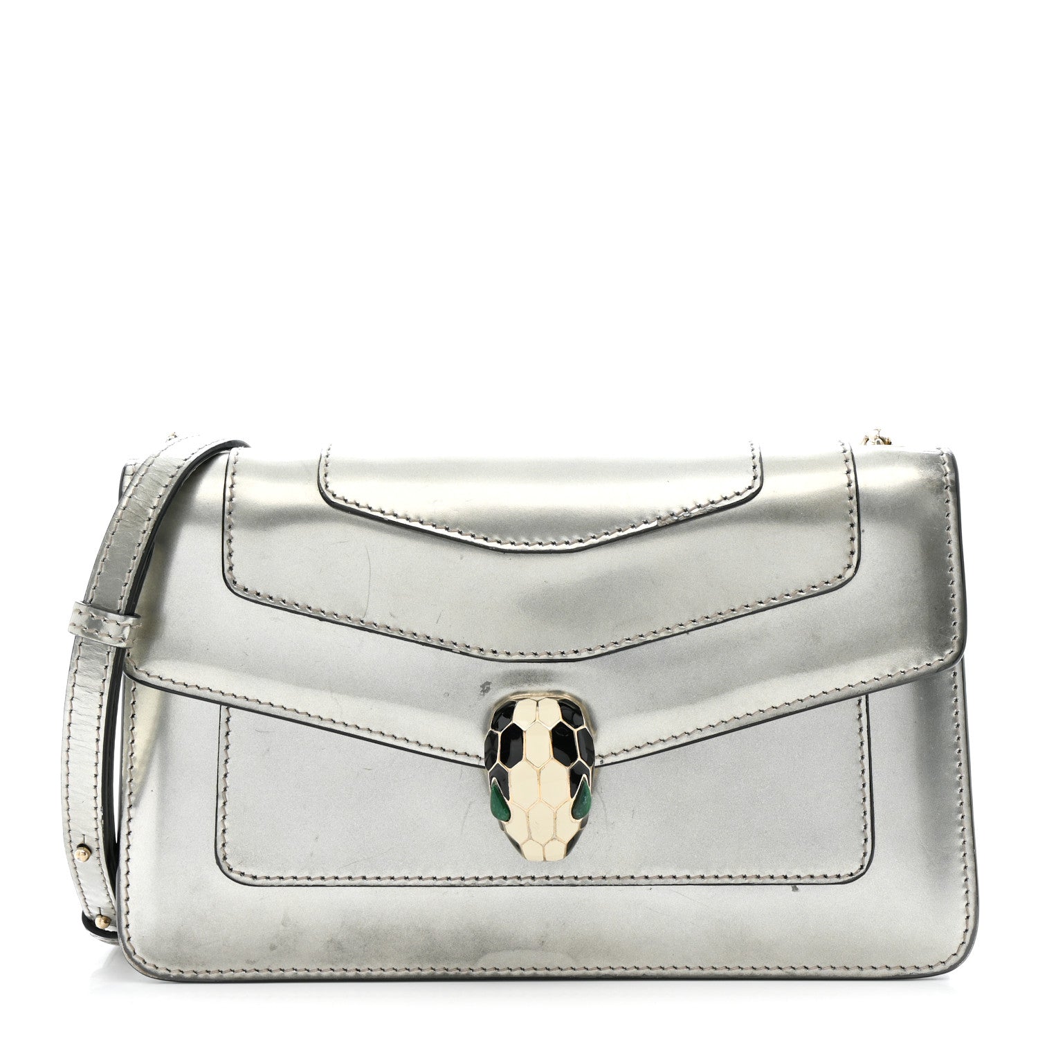 Metallic Calfskin Serpenti Forever Small Shoulder Bag Silver
