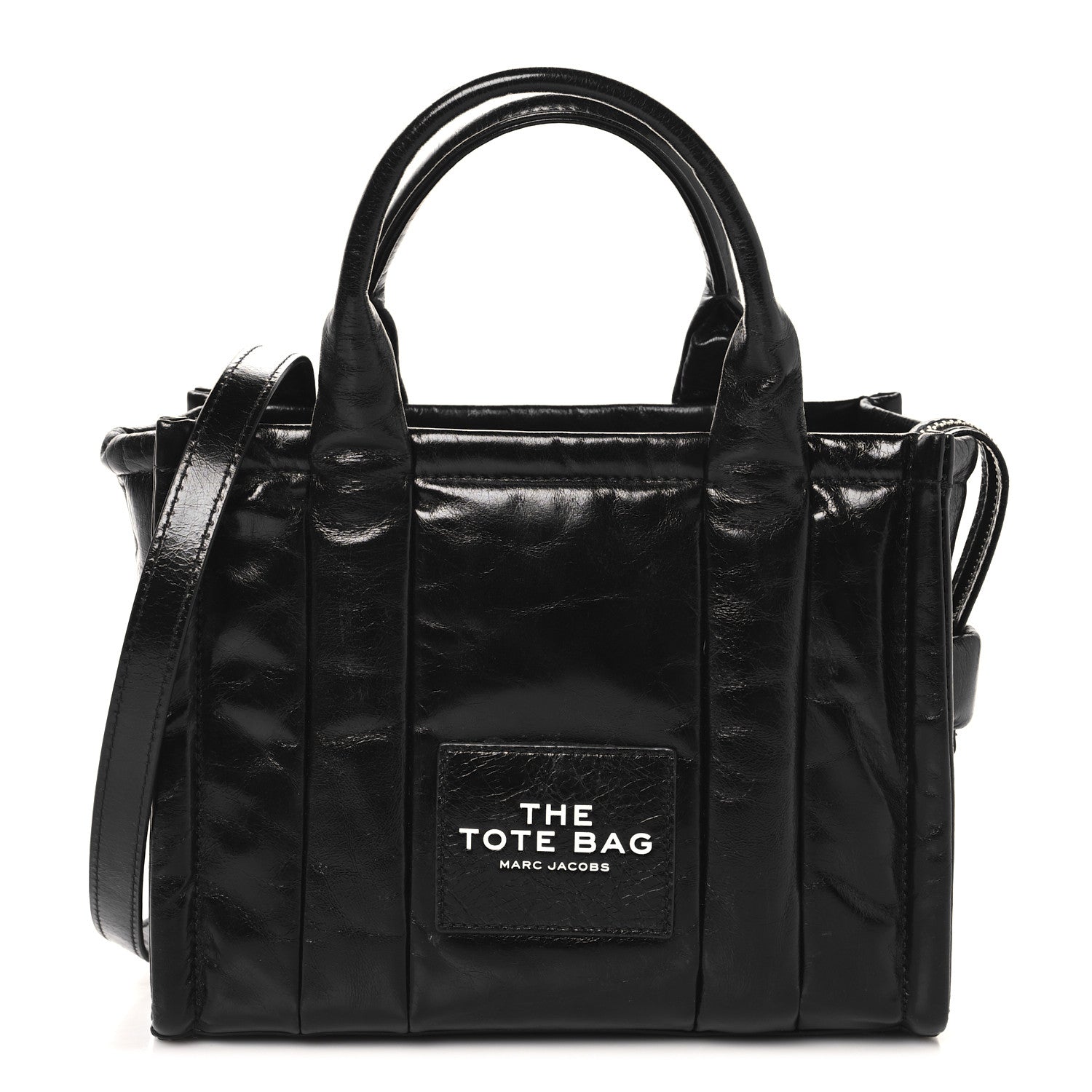 Shiny Crinkled Calfskin Small The Tote Bag Black