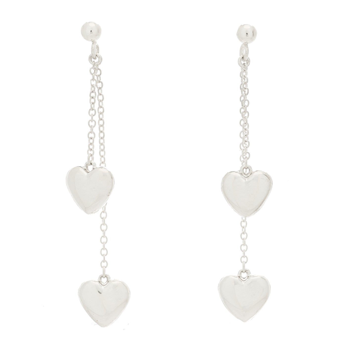 Sterling Silver Double Heart Drop Earrings