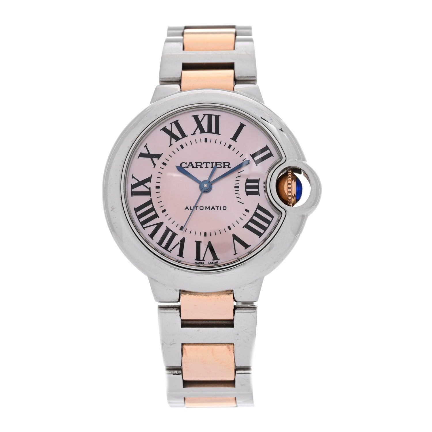 Stainless Steel 18K Pink Gold Pink Mother of Pearl 33mm Ballon Bleu De Cartier Automatic Watch