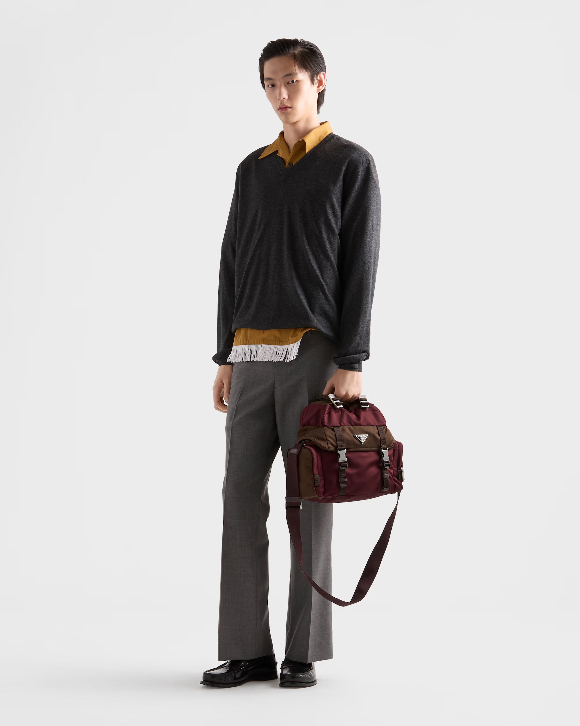 Re-Nylon and leather shoulder bag