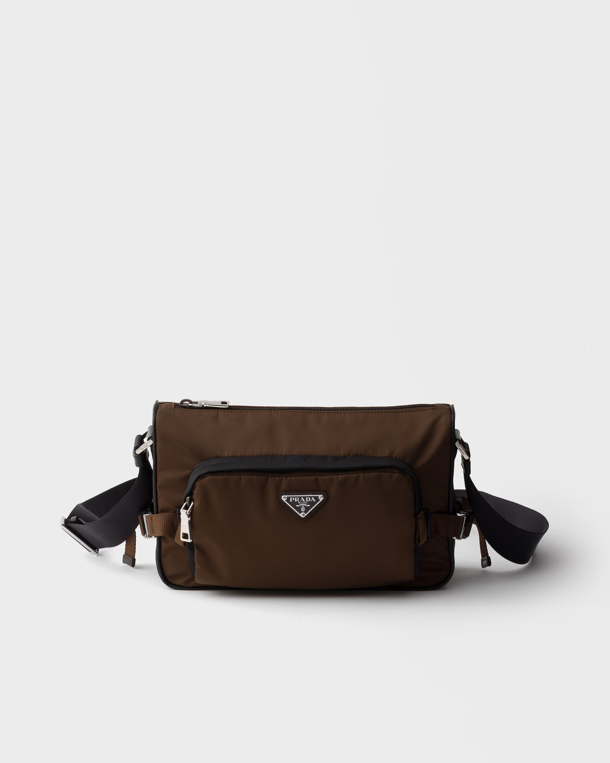 Re-Nylon and leather shoulder bag