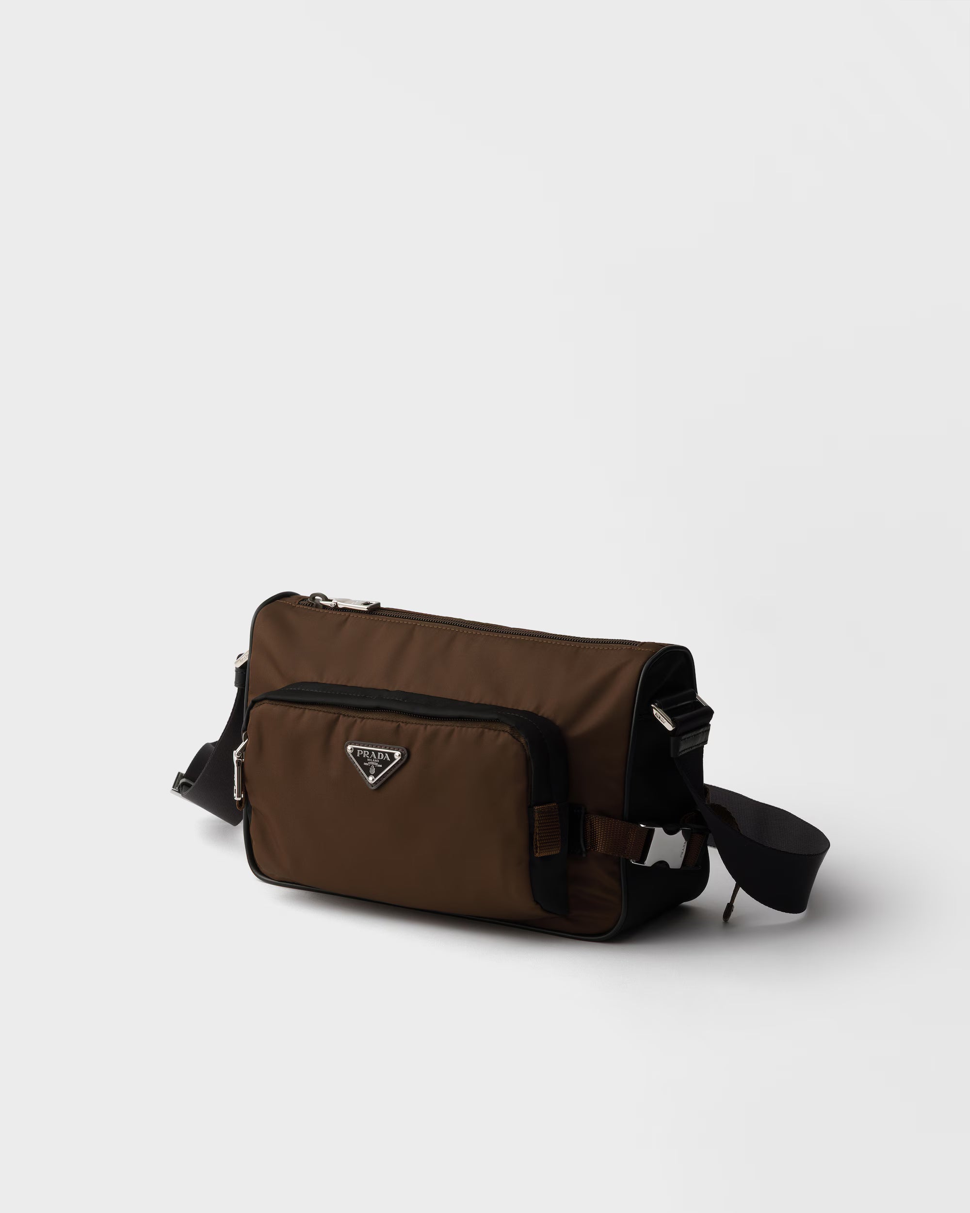 Re-Nylon and leather shoulder bag