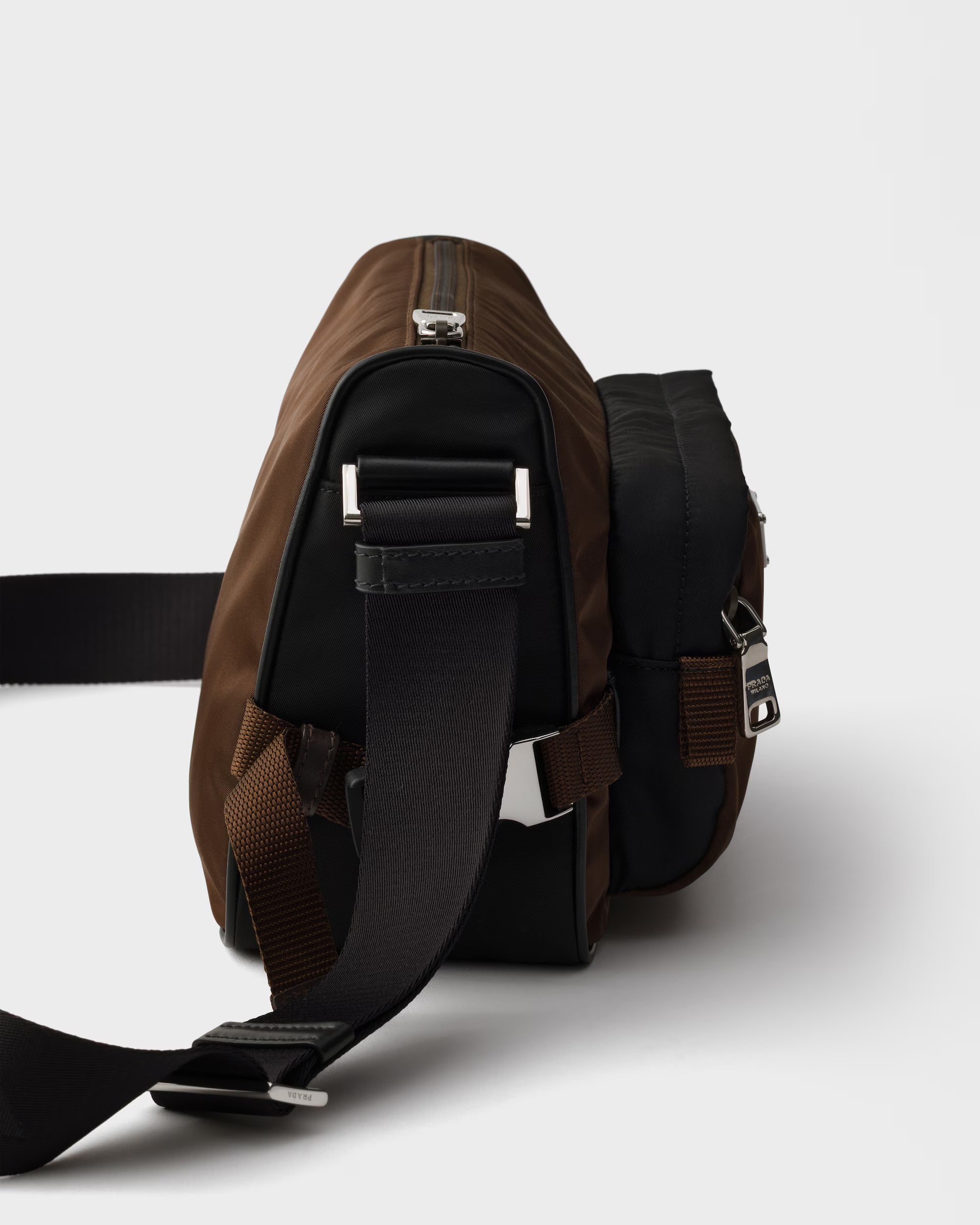 Re-Nylon and leather shoulder bag