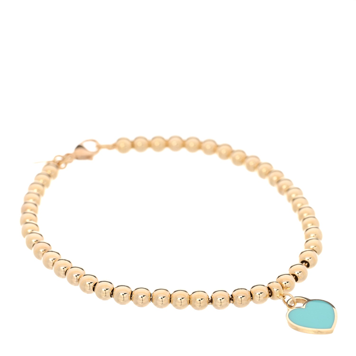 18K Yellow Gold Enamel 4mm Return To Tiffany Bead Heart Tag Bracelet Blue