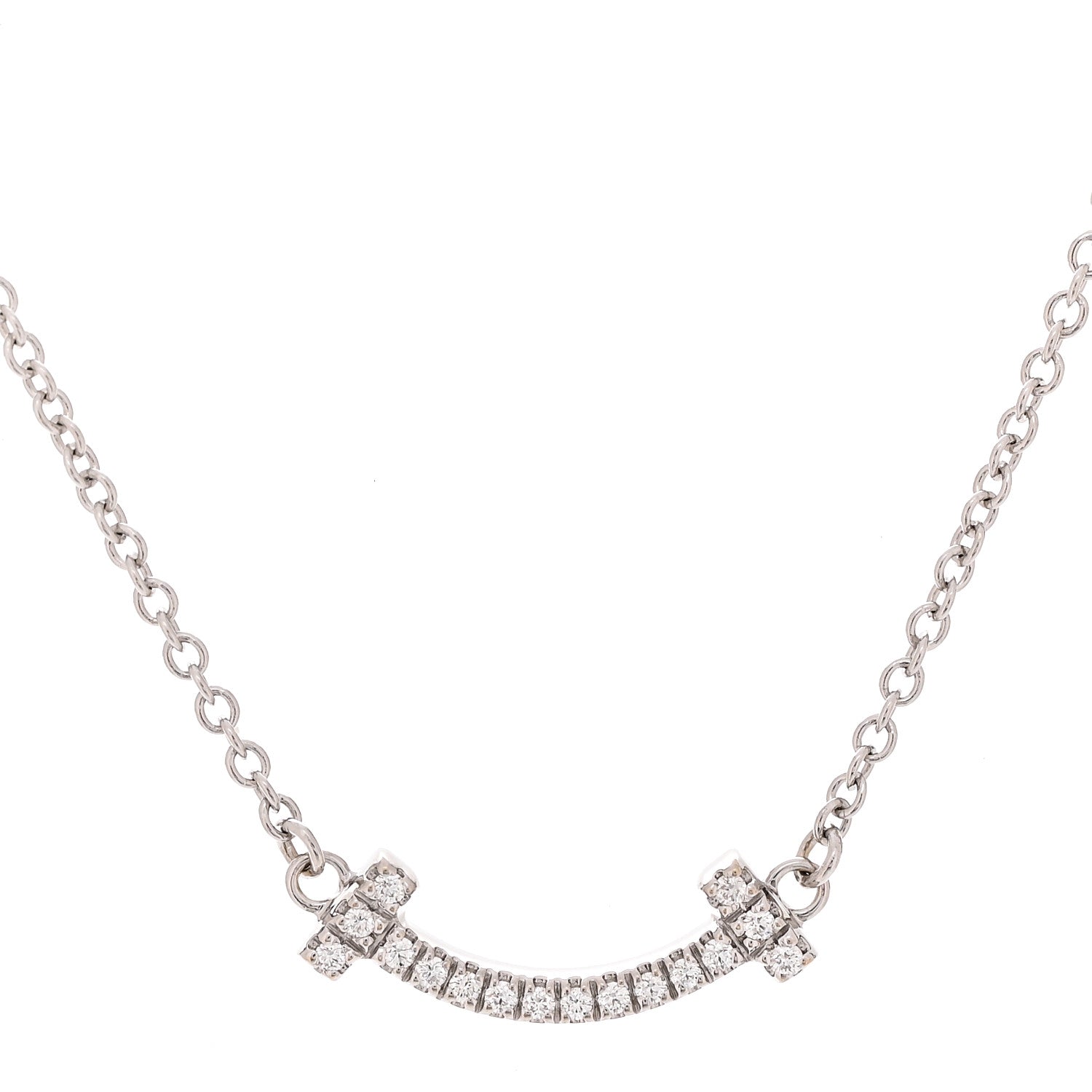 18K White Gold Diamond Mini T Smile Pendant Necklace