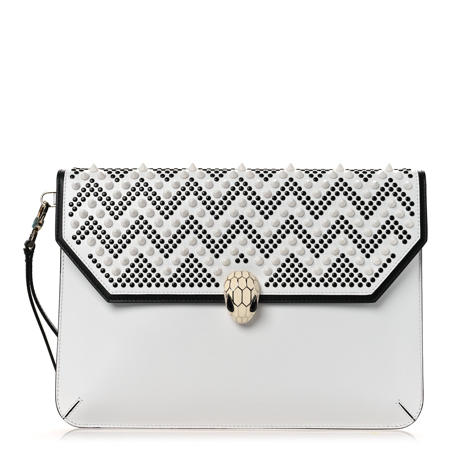 X NICHOLAS KIRKWOOD Calfskin Studded Serpenti Envelope Clutch White