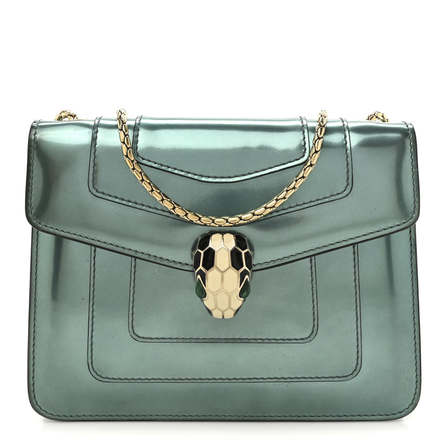 Metallic Calfskin Small Serpenti Forever Snake Strap Crossbody Bag Green