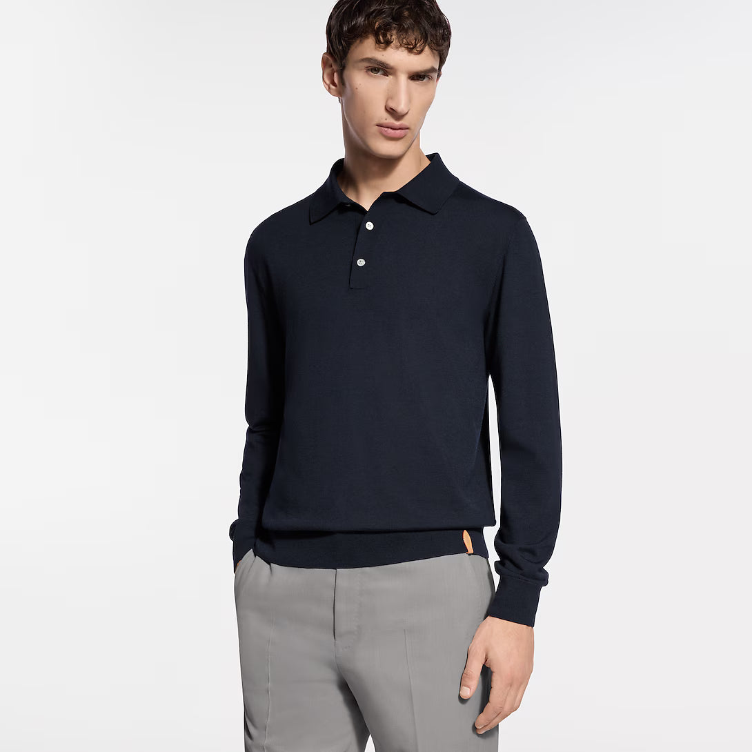 Wool-Silk Blend Long-Sleeved Polo Shirt