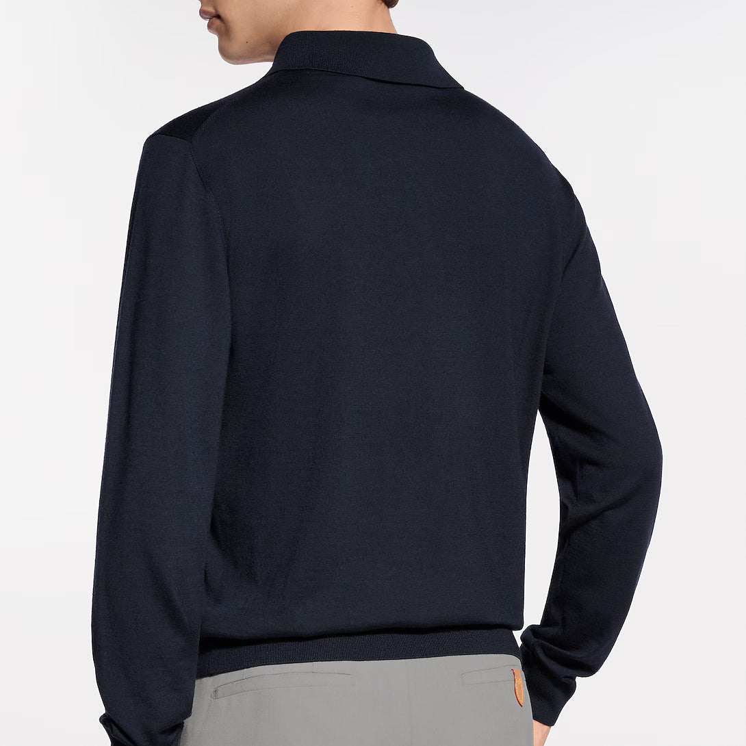 Wool-Silk Blend Long-Sleeved Polo Shirt