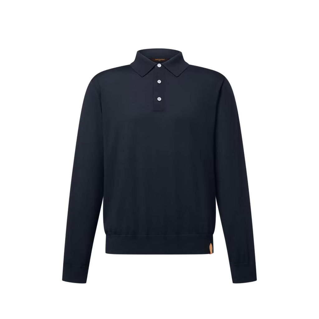 Wool-Silk Blend Long-Sleeved Polo Shirt