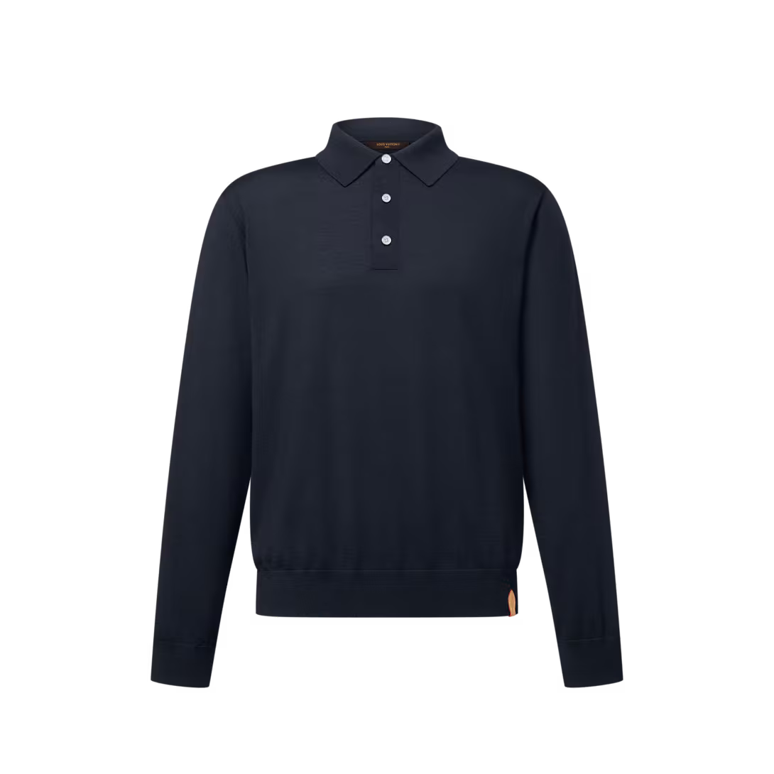 Wool-Silk Blend Long-Sleeved Polo Shirt