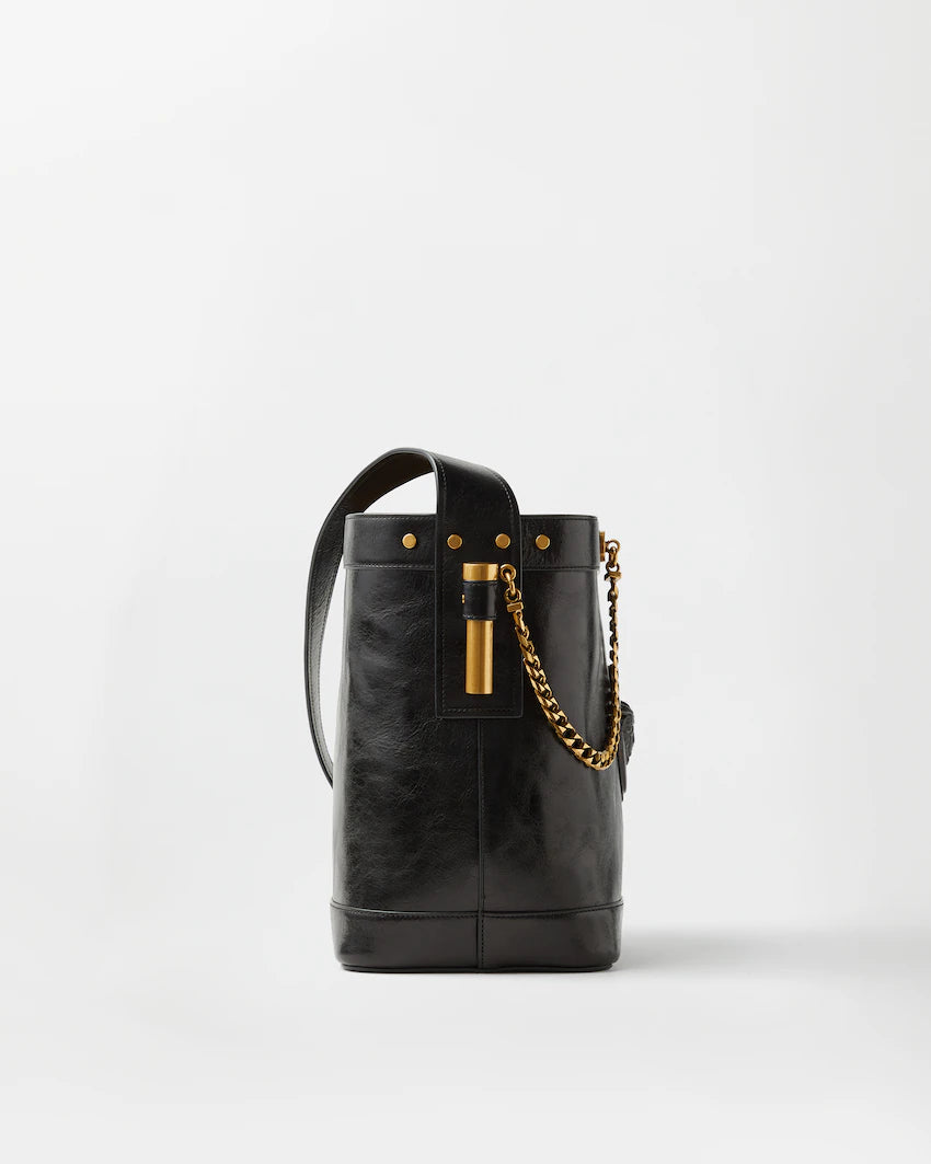 Versace Pivot Small Leather Bucket Bag