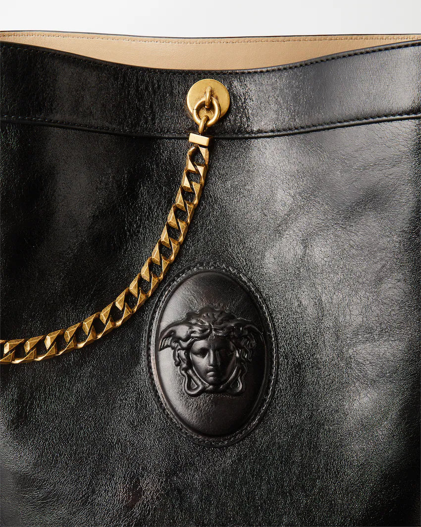 Versace Pivot Small Leather Bucket Bag